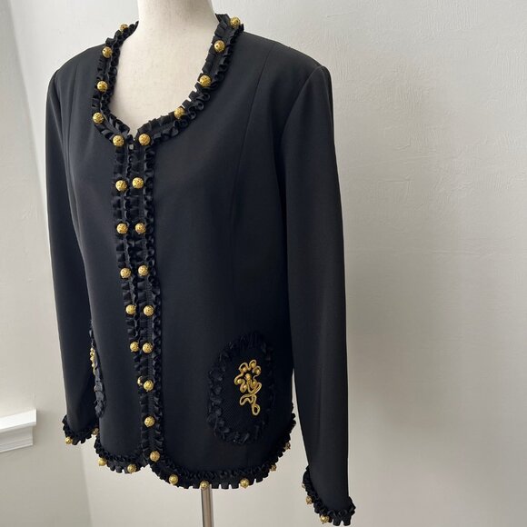 Victor Costa Jackets & Blazers - Victor Costa Black Jacket with Gold Buttons and Detailing Designer VTG Couture